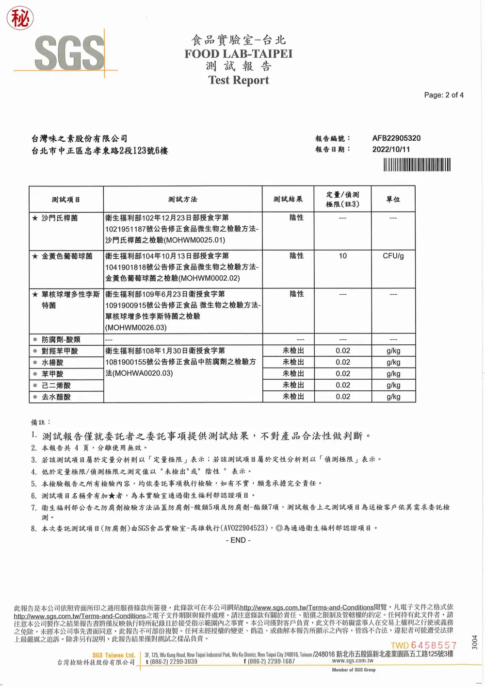 食材検査報告書 1